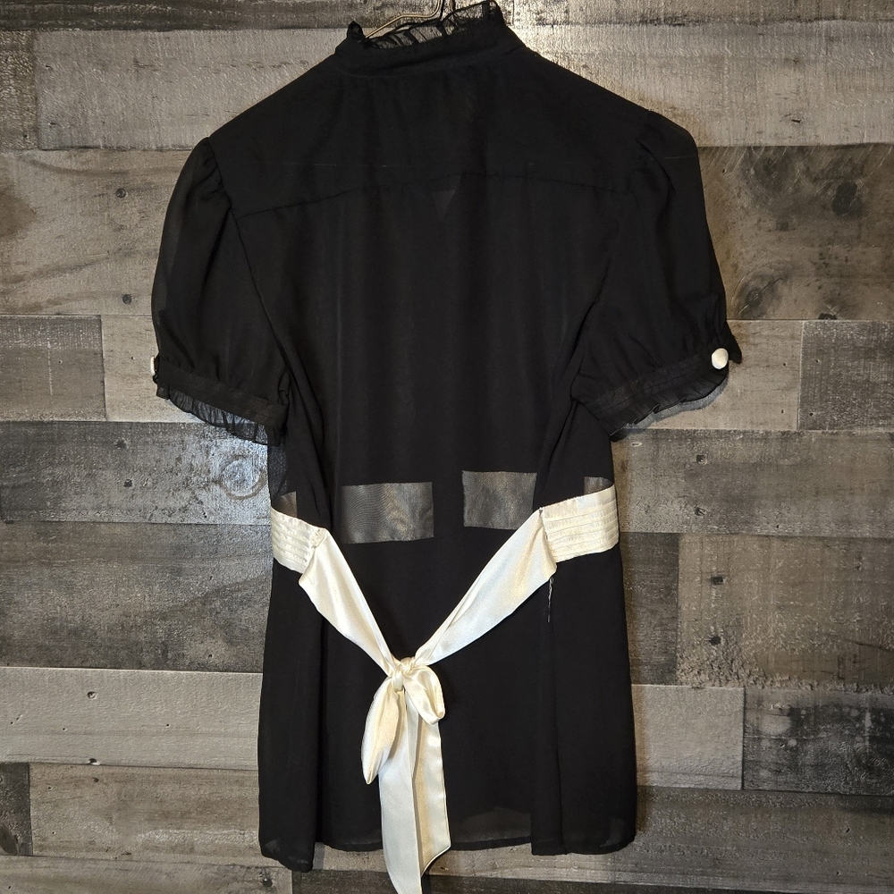 Cotton Express Black Ruffled Silk Blouse - Picture 3 of 7